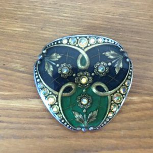 Vintage Catherine Popesco France Enameled and Crystal Triangle Pin Brooch